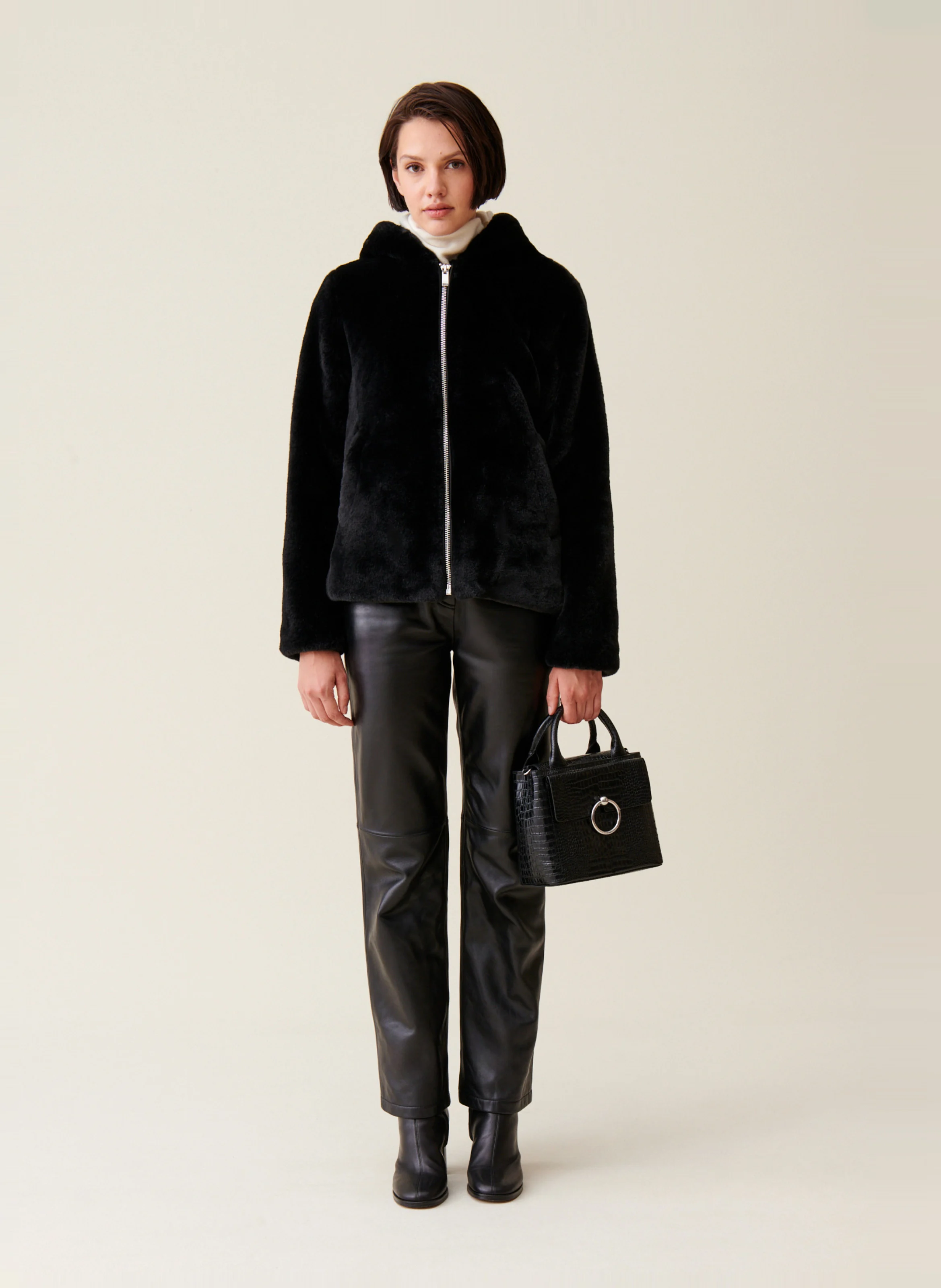 Veste à capuche droite | Noir