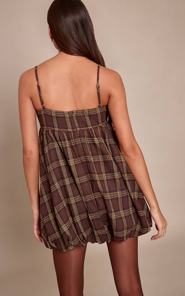 Marron Robe Bouffante À Bretelles À Carreaux
