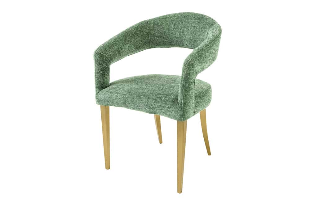 Skandinavischer Stuhl BOUTIQUE grün Strukturstoff brushed champagner gold Metall