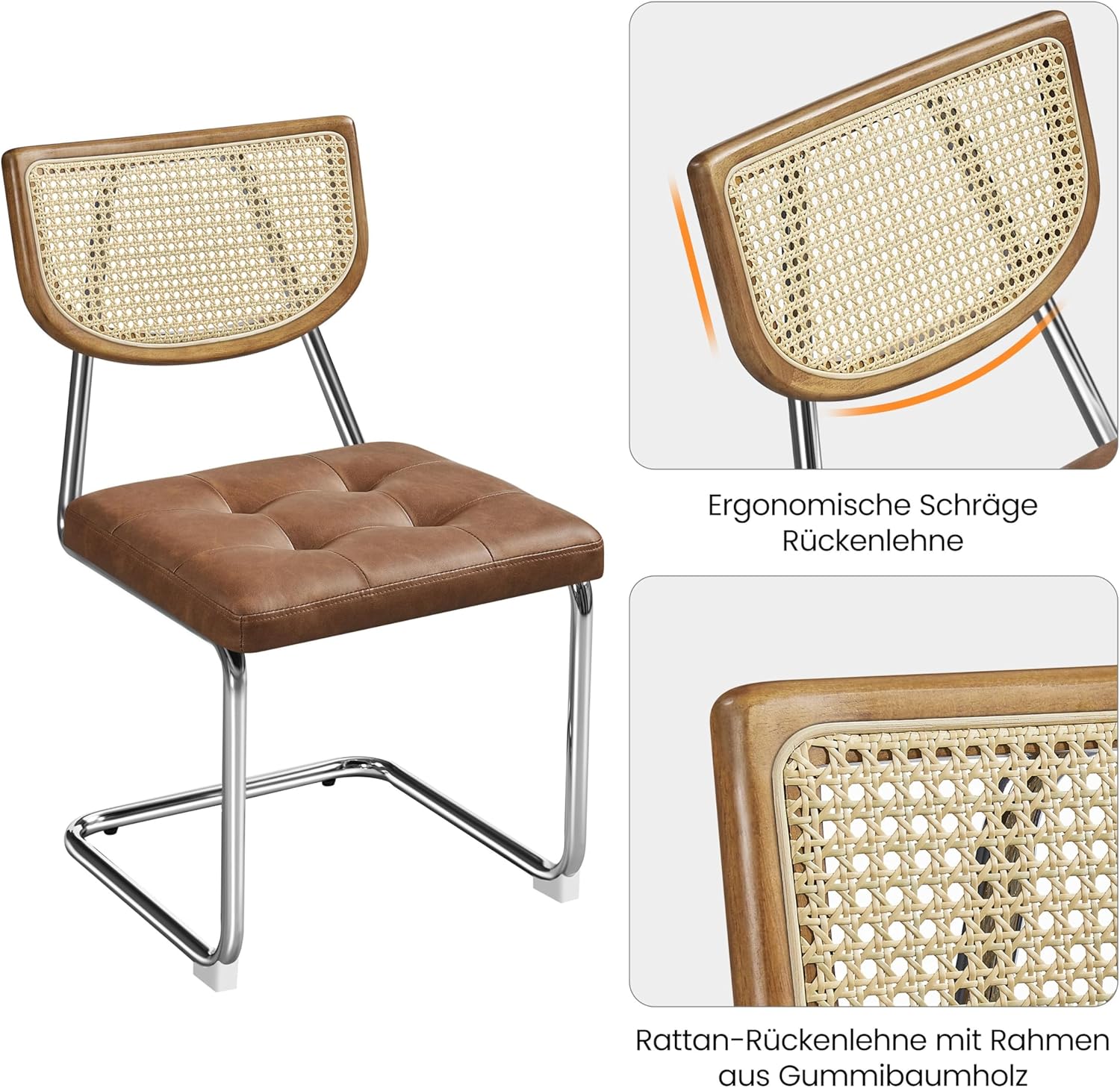 Yaheetech Küchenstuhl 2er Set Esszimmerstühle Rückenlehne aus Rattan Schwingstuhl aus Kunstleder Polsterstuhl fürs Esszimmer/Küche/Wohnzimmer/Restaurant, Retro-Braun