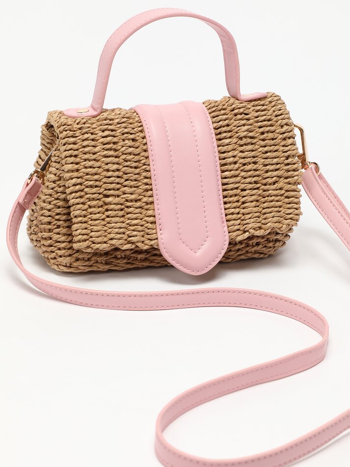 Bolsa transversal de ráfia - Rosa