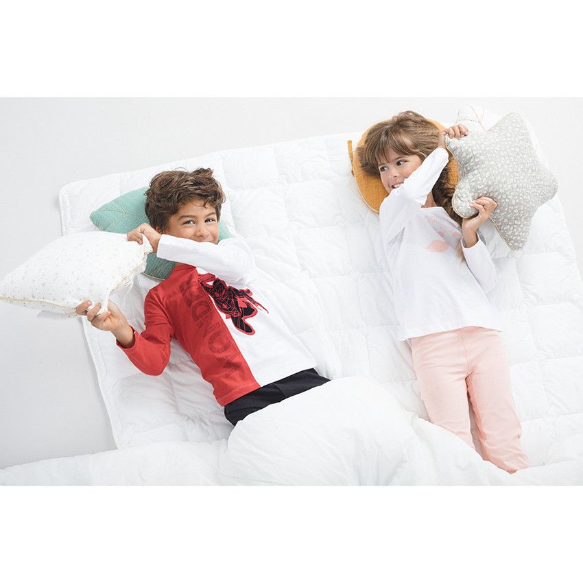 Pyjama en coton bicolore print flamants roses - Blanc