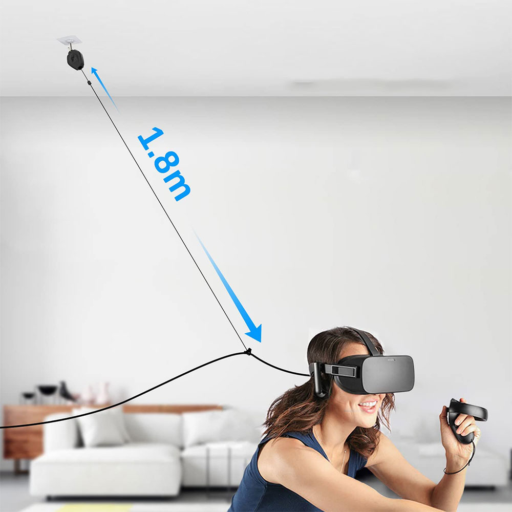 (6-tlg. Set) VR Kabelmanagement System mit einziehbaren Deckenrollen für Virtual Reality Headset Meta Quest / Oculus Quest uvm. - Schwarz