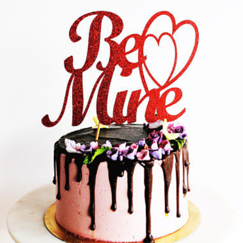 (22x12cm) Valentinstag Kuchenstecker Glitzer Herz Tortenstecker Topper Dekoration für Torten / Kuchen - Be Mine