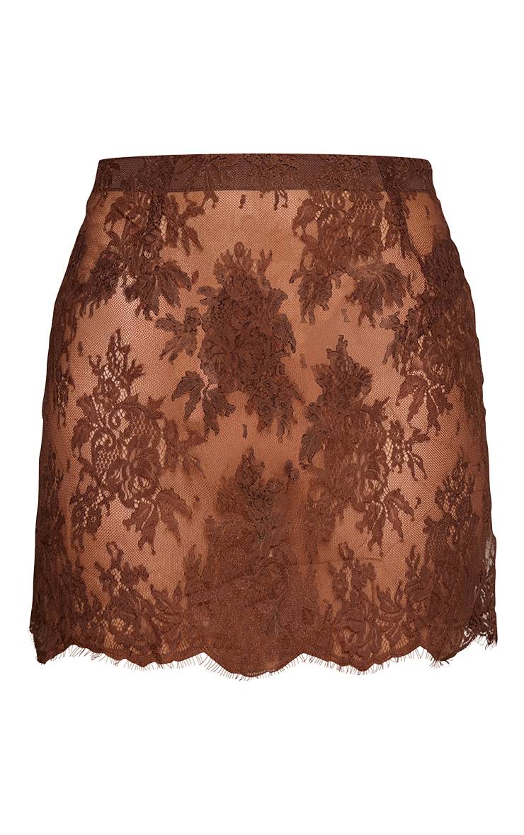 Chocolat Mini-jupe Transparente En Dentelle
