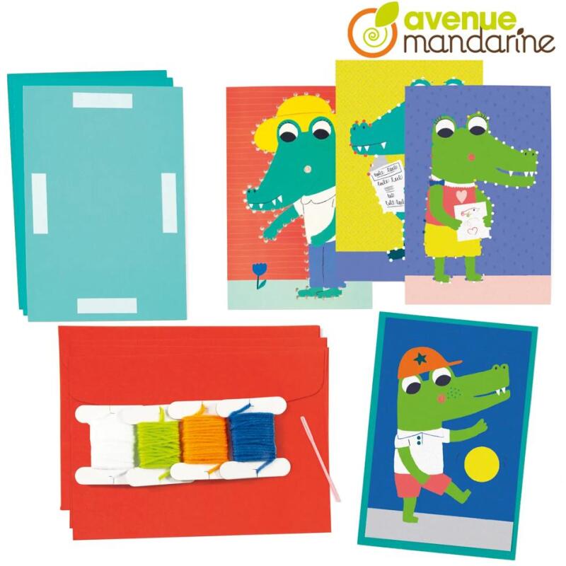 Boîte créative, Cartes à lacer, Famille Croco - Multicolore