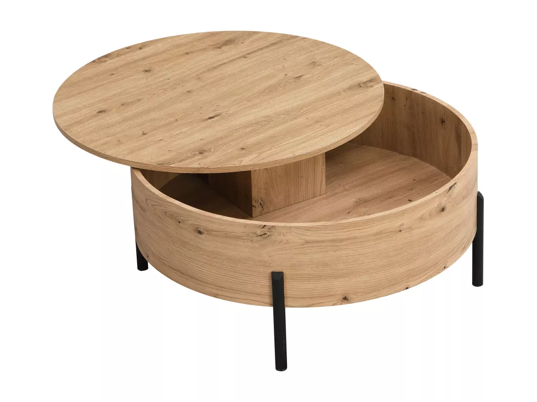 Table basse avec plateau pivotant et coffre de rangement en MDF - Naturel - YEMELIA
