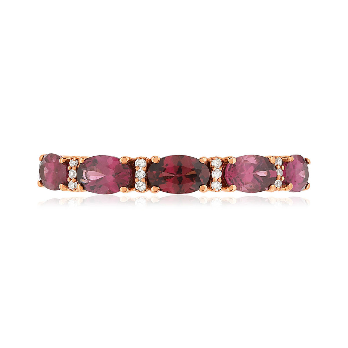 Bague or 375 rose grenats rhodolites ovales et diamants