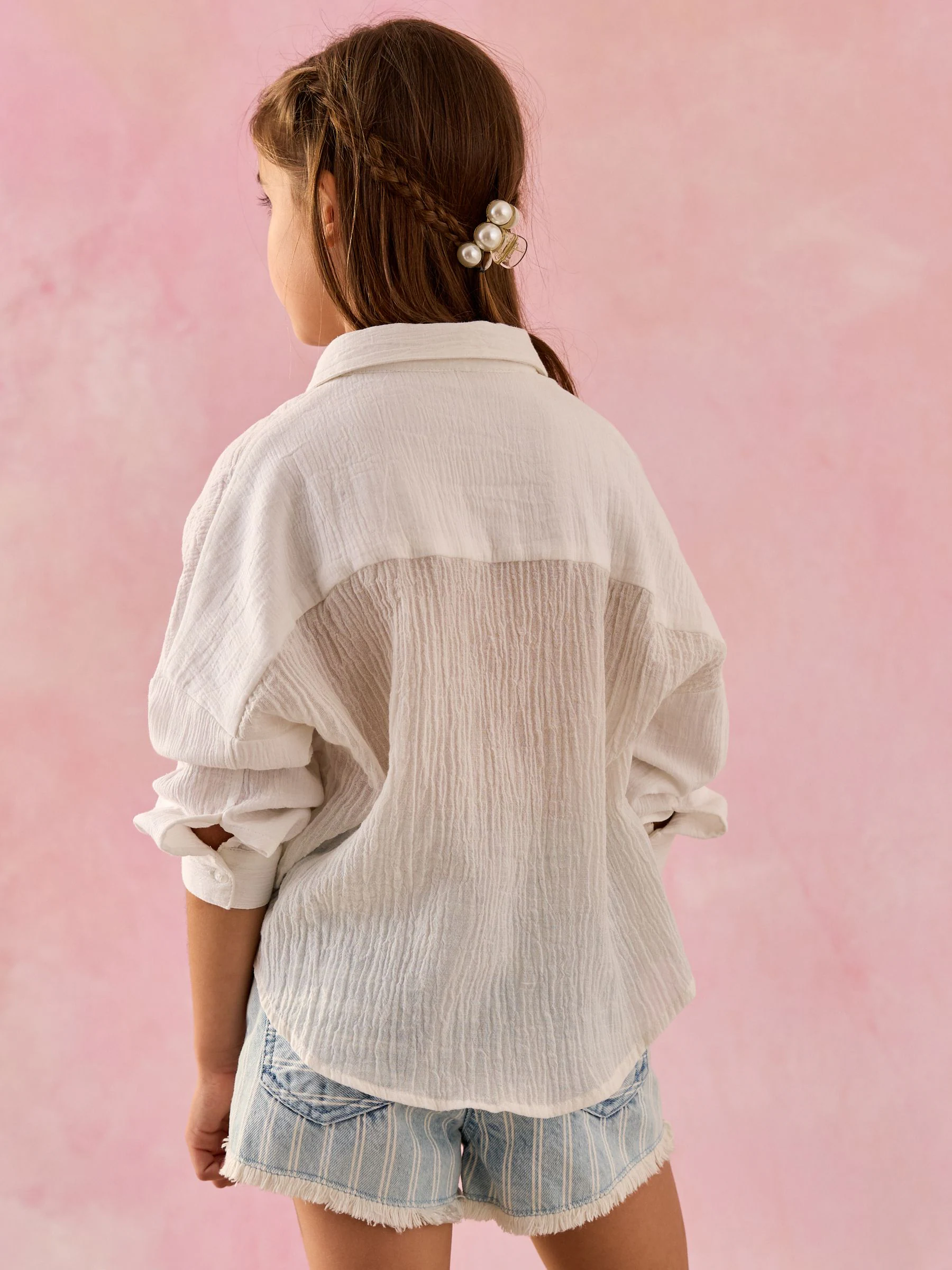 Wit - Oversized 100% katoenen overhemd (3-16jaar)