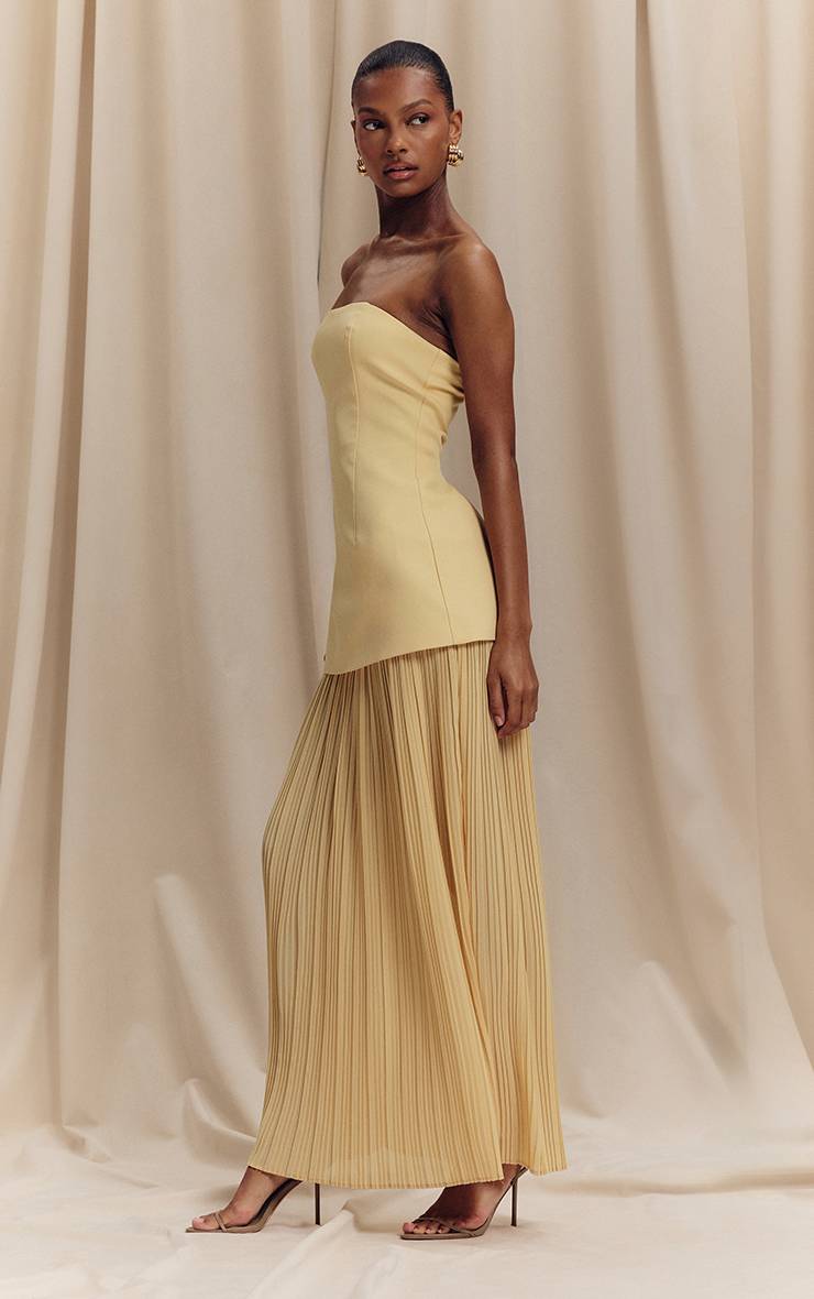Citron Robe Maxi Bandeau À Jupe Plissée En Mousseline Avec Panneaux