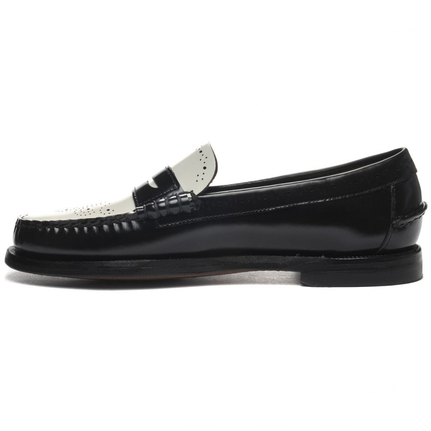CLASSIC DAN PERF BLACK WHITE FEMME MOCASSIN-Mocassin pour femme en cuir brossé