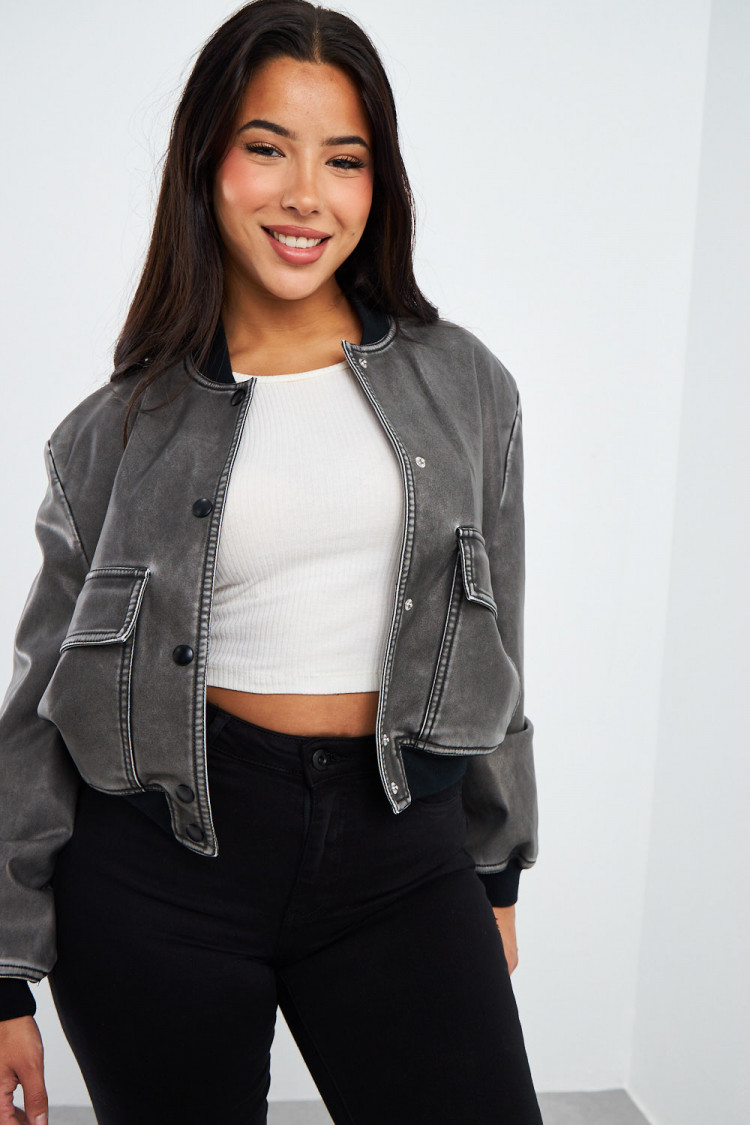 Bomber noir en simili cuir