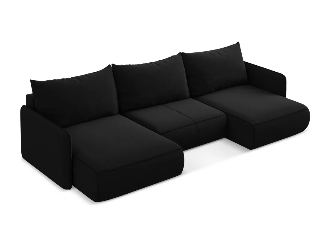Canapé d'angle panoramique convertible en velours - noir - NANEA