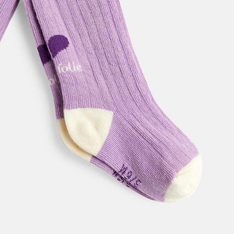 Collants bébé fille chauds maille côtelée cœur violets Catimini Mauve Violet