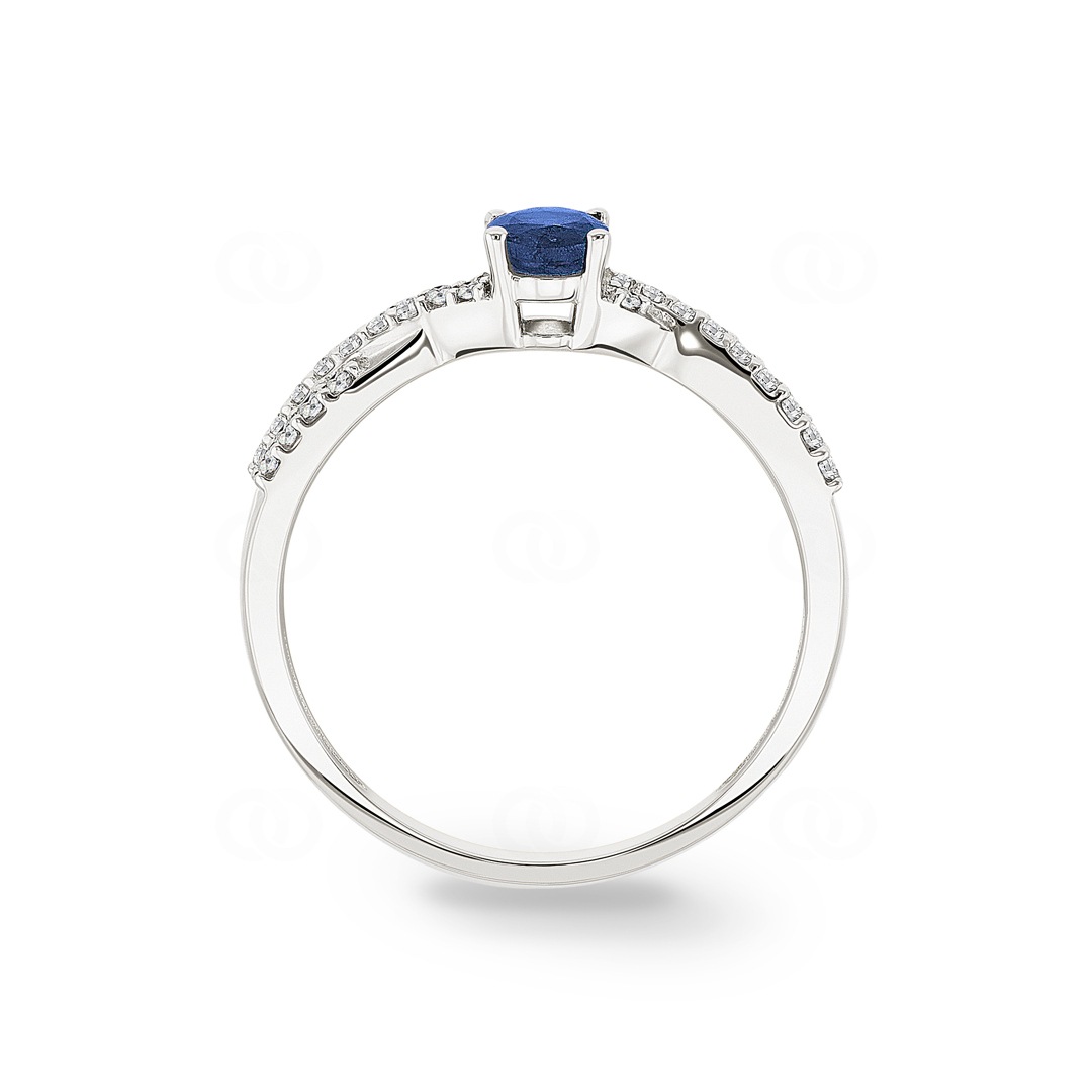 Damenring 750/18 K Weissgold mit Saphir oval und Diamanten 0.13 ct H/si