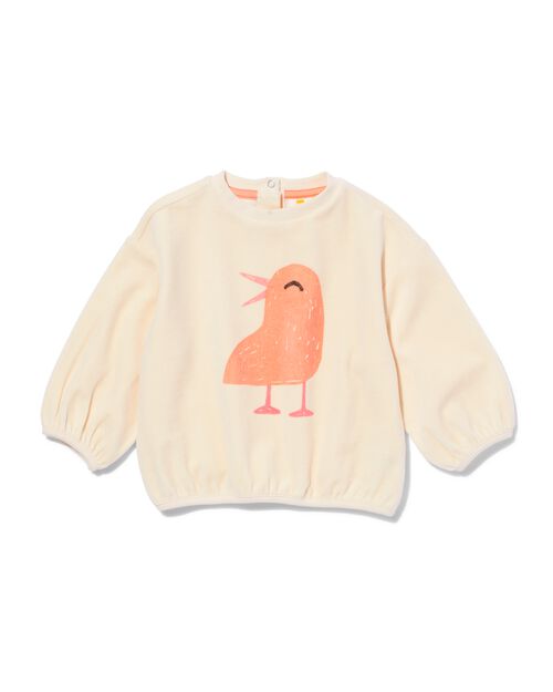 pull velours et oiseau pour bébé écru