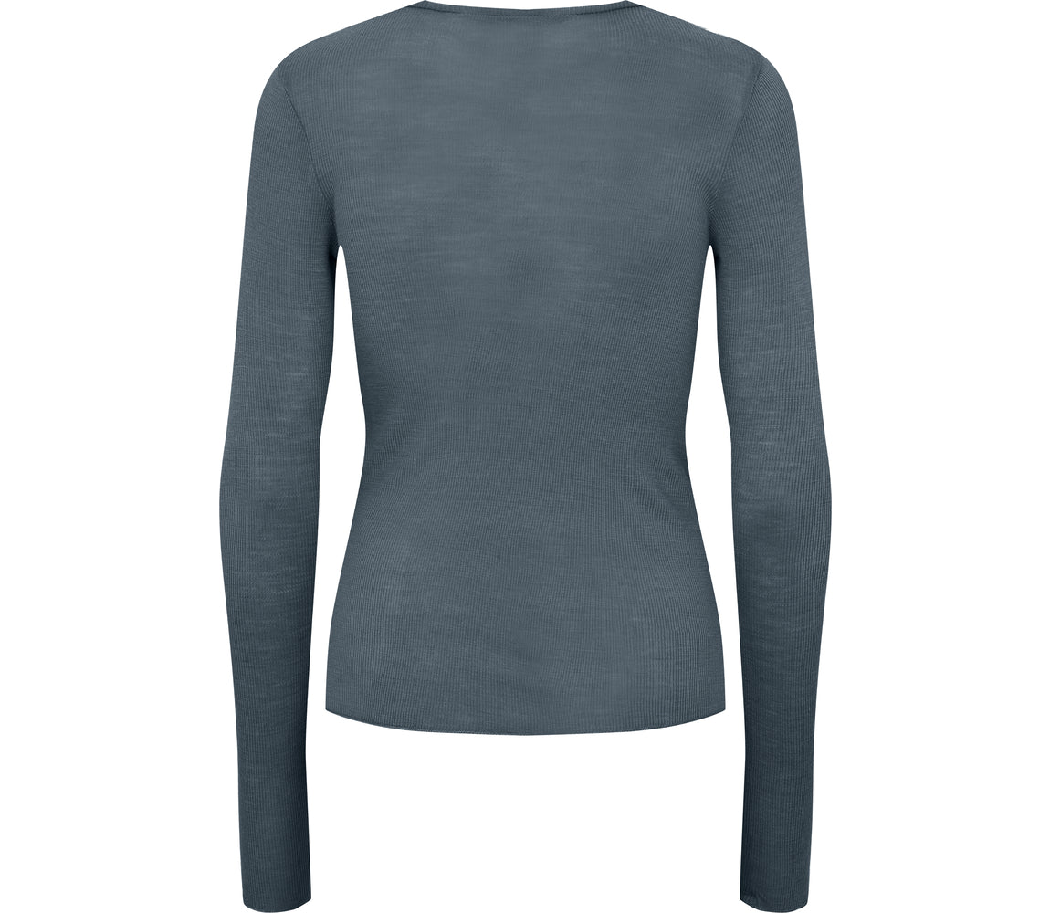 Tamra W, Uld Rib T-shirt - Stormy Blue