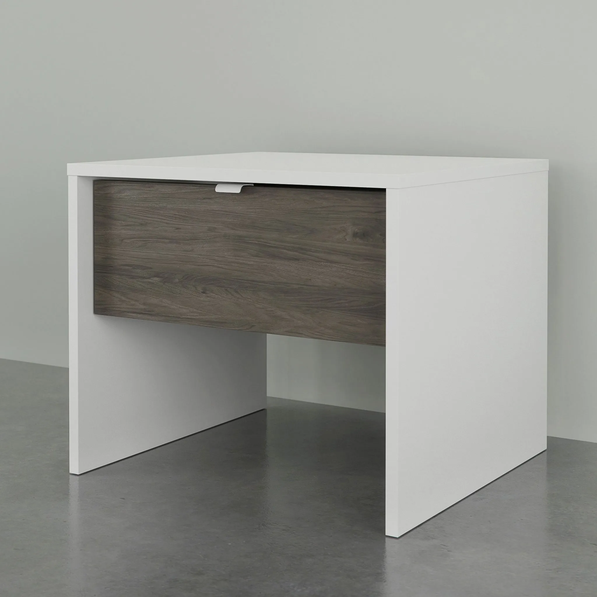 Nexera Table de Nuit - Blanc  Gris Écorce