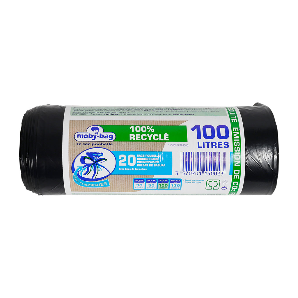 Lot de 20 sacs poubelle noir 100L