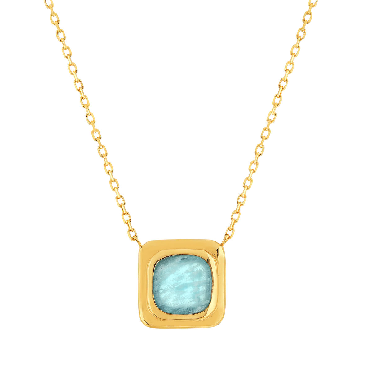 Collier plaqué or jaune, amazonite, 45 cm