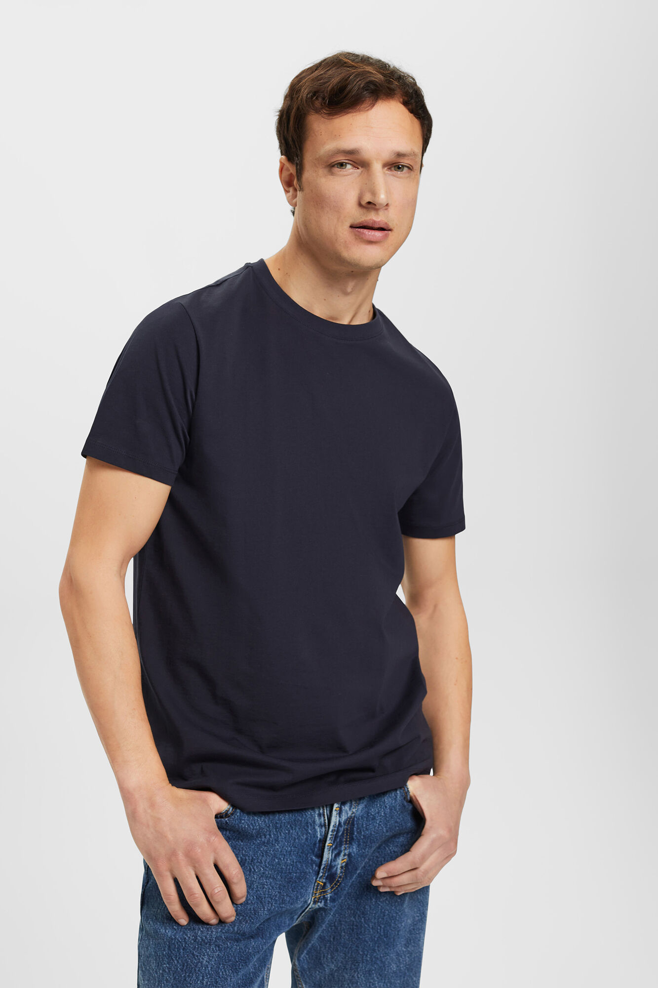 Camiseta básica de algodão com modelagem slim fit - Azul marinho