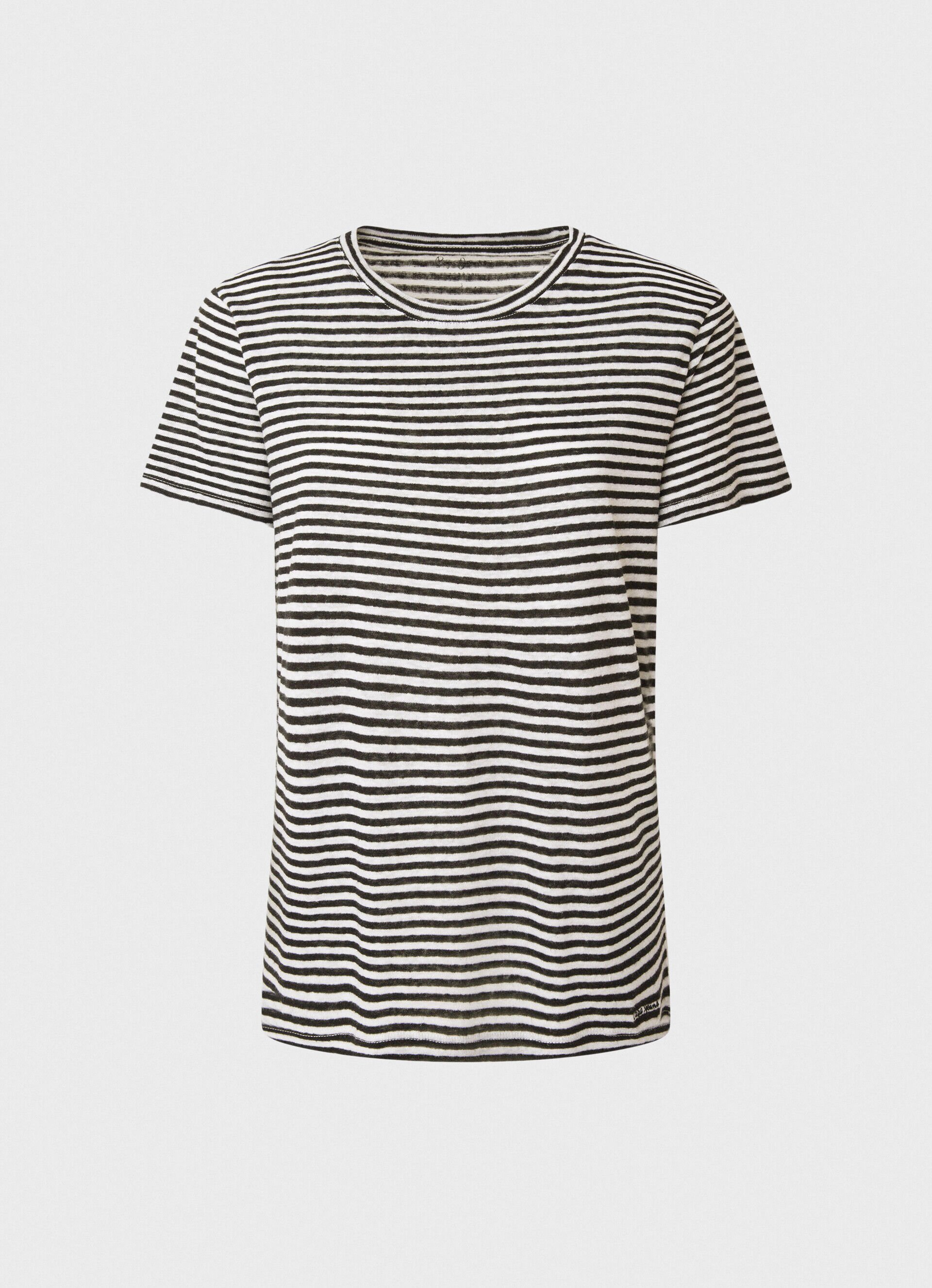 CAMISETA COM ESTAMPA DE LINHO LISTRADO - preta
