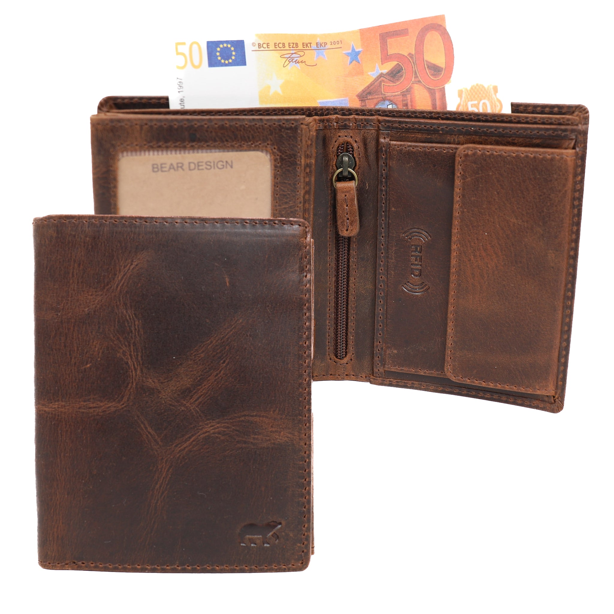 Hoge billfold 'Klaas' vintage bruin Vintage bruin