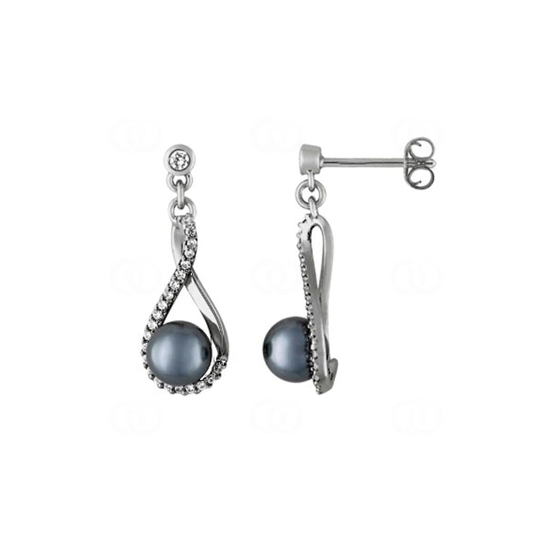 Ohrhänger 925 Silber rhodiniert mit blauen Kunstperlen 6mm & Zirkonia
