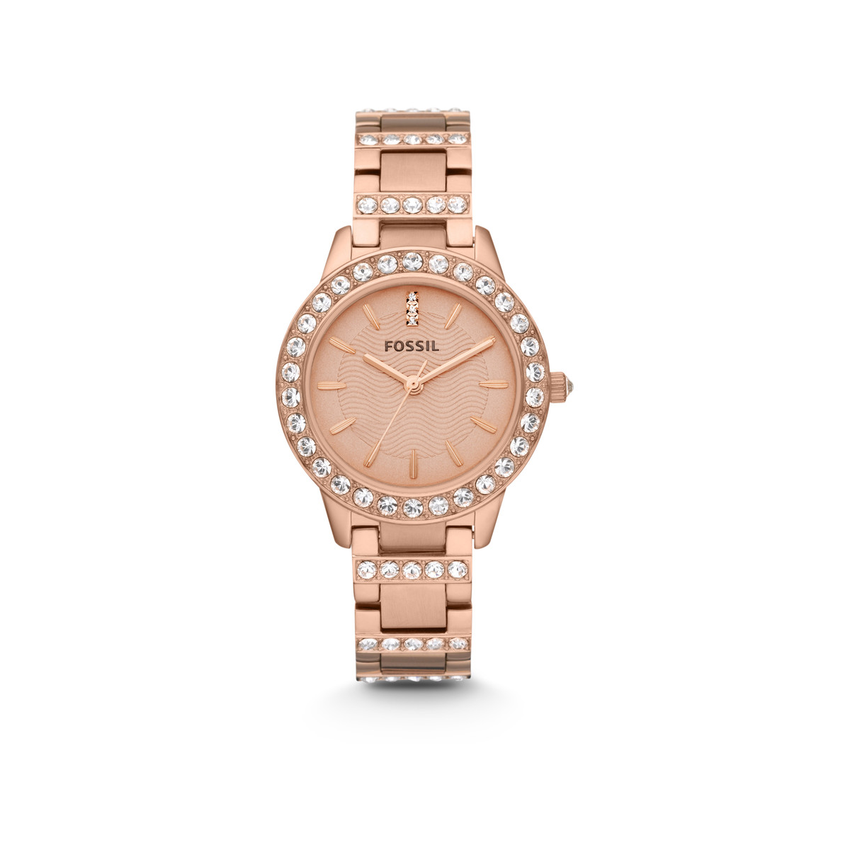 Montre Fossil femme acier doré rose cristaux