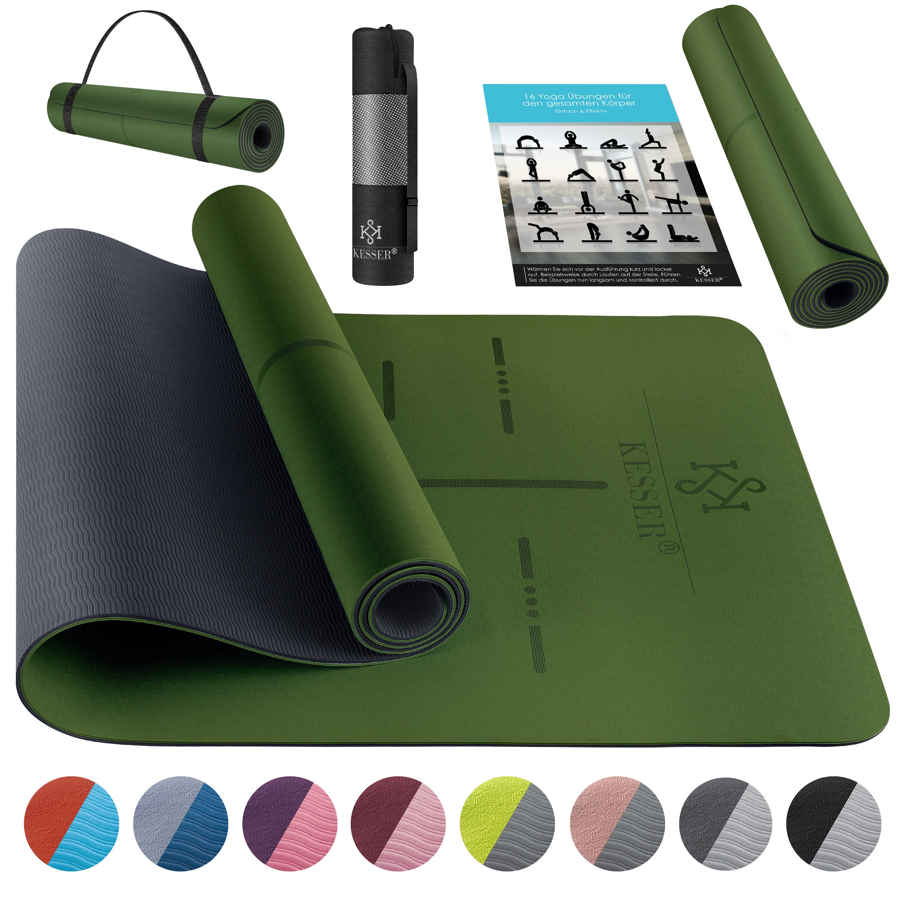 KESSER® Gymnastikmatte mit Tragegurt rutschfest TPE Yogamatte Gepolstert & rutschfest Fitnessmatte , 183 x 61Trainingsmatte für Fitness Sportmatte, Pilates & Gymnastik Workout extradick