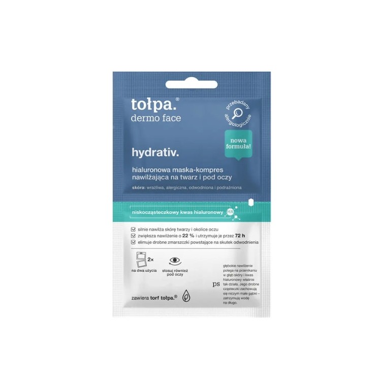 Tołpa Dermo Face Hydrativ. hyaluronzuur masker-kompres hydraterend voor het gezicht en onder de ogen 2x6 ml