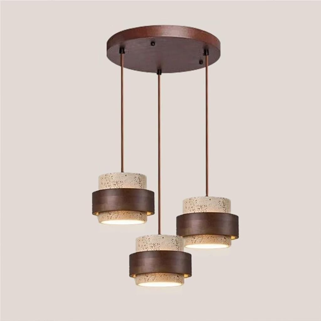 Natürliche Steinhängelampe Zylindrische Travertin Pendelleuchte Im Wabi Sabi Nordic Stil Mit Holz Für Kücheninsel Adjustable Home Decoration Flur Schlafzimmer Esszimmer Deckenbeleuchtung(C)