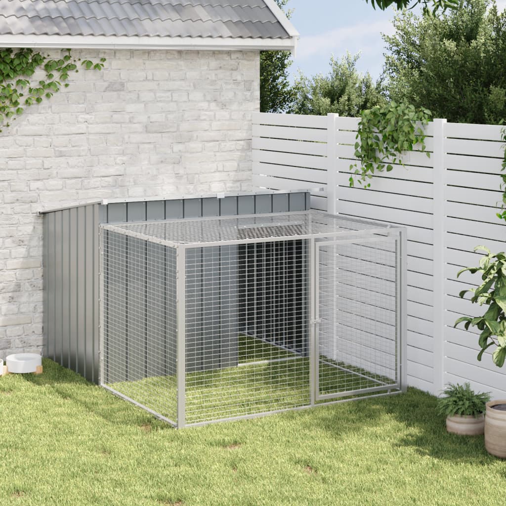 Canil vidaXL com área de exercício, aço galvanizado, cinza, 153x194x110 cm