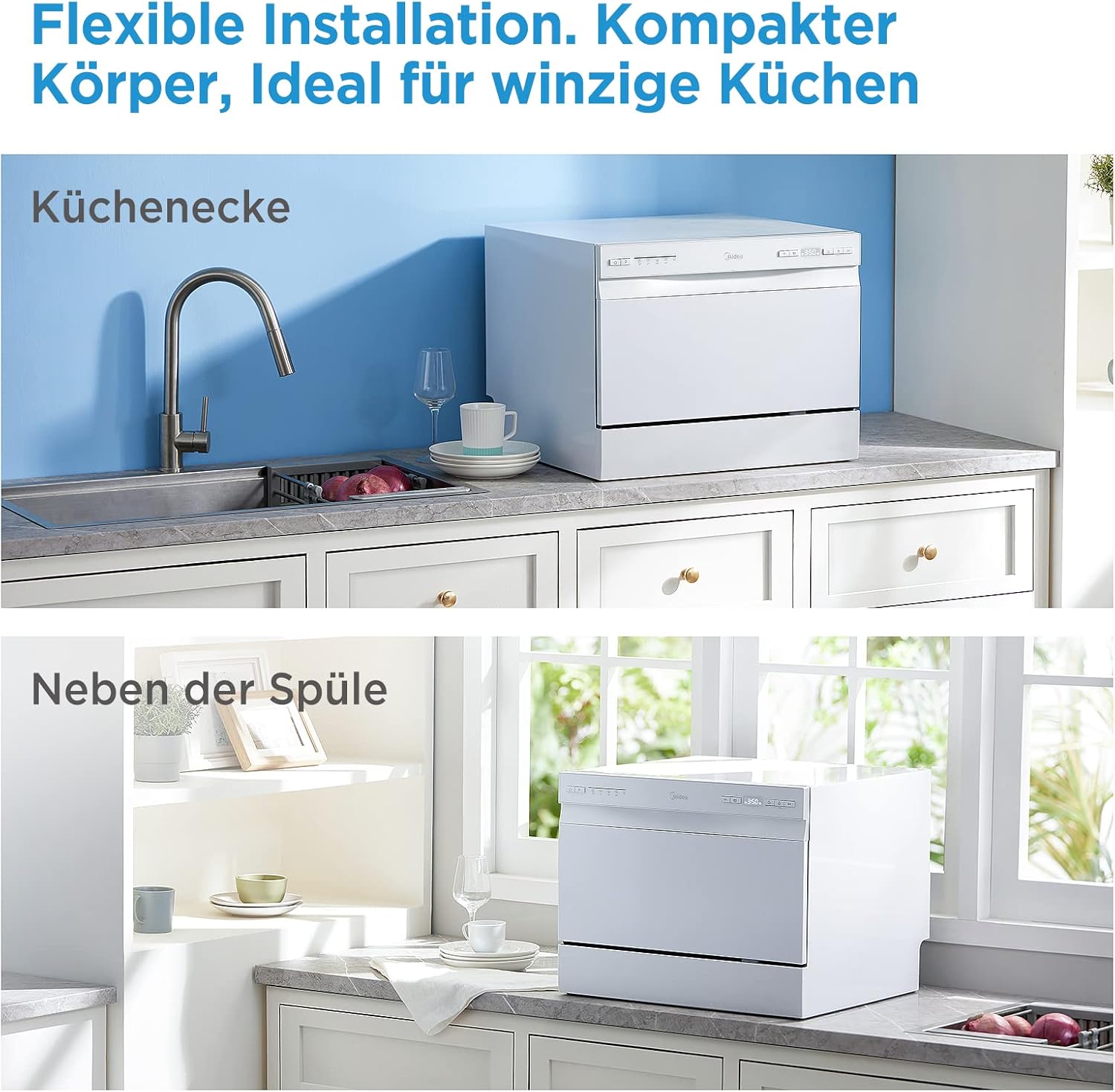 Midea Mini Geschirrspüler 6 Maßgedecke, 6+1 Programme, IOT-Steuerung, Startzeitvorwahl, Extra Trockungs-Funktion, Tischgeschirrspüler Ideal für Kleine Wohnungen, 2024 NEUES Modell