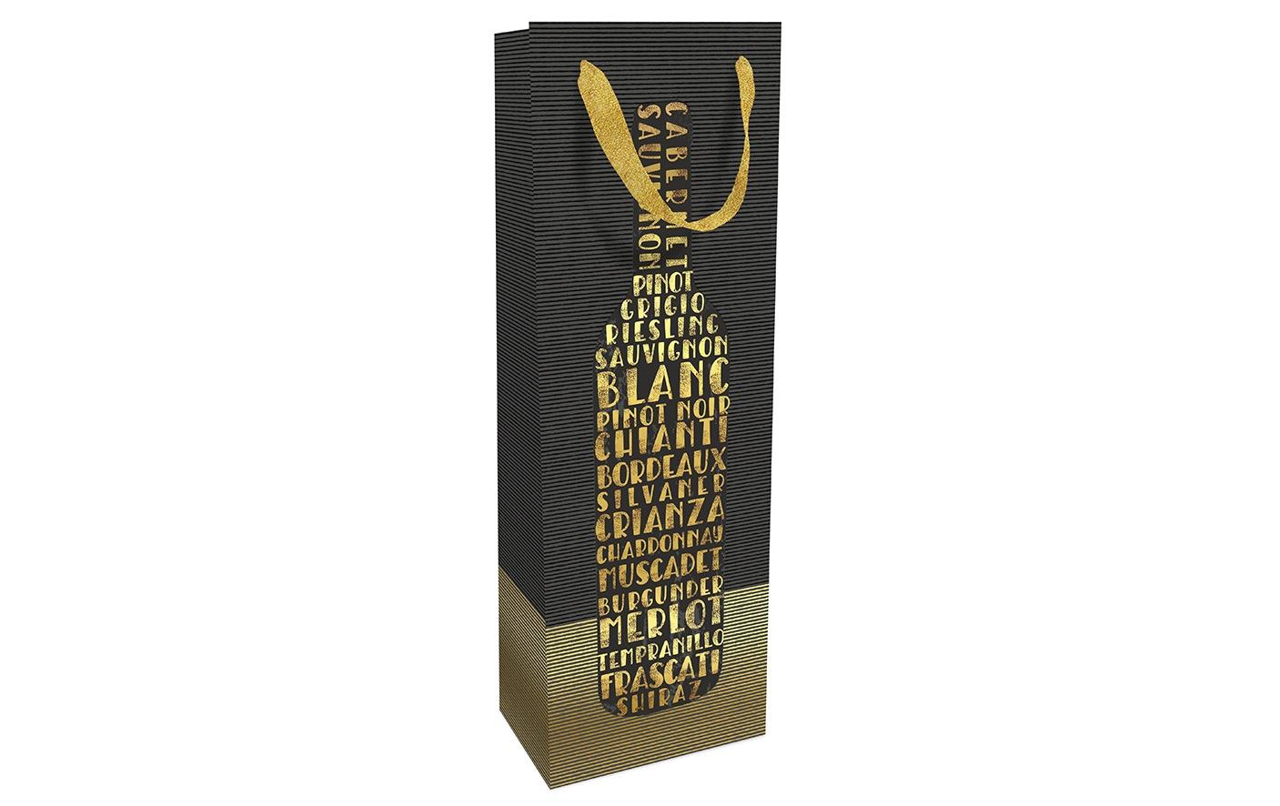 Flaschentasche Vinothek 12 x 37 x 8 cm, Gold/SchwarzGeschenktasche für edle Weine
