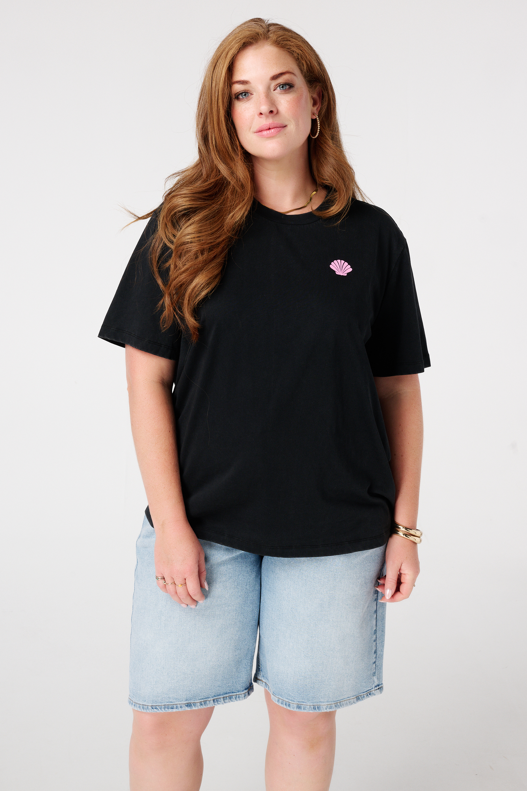 T-shirt met zomerse print Zwart