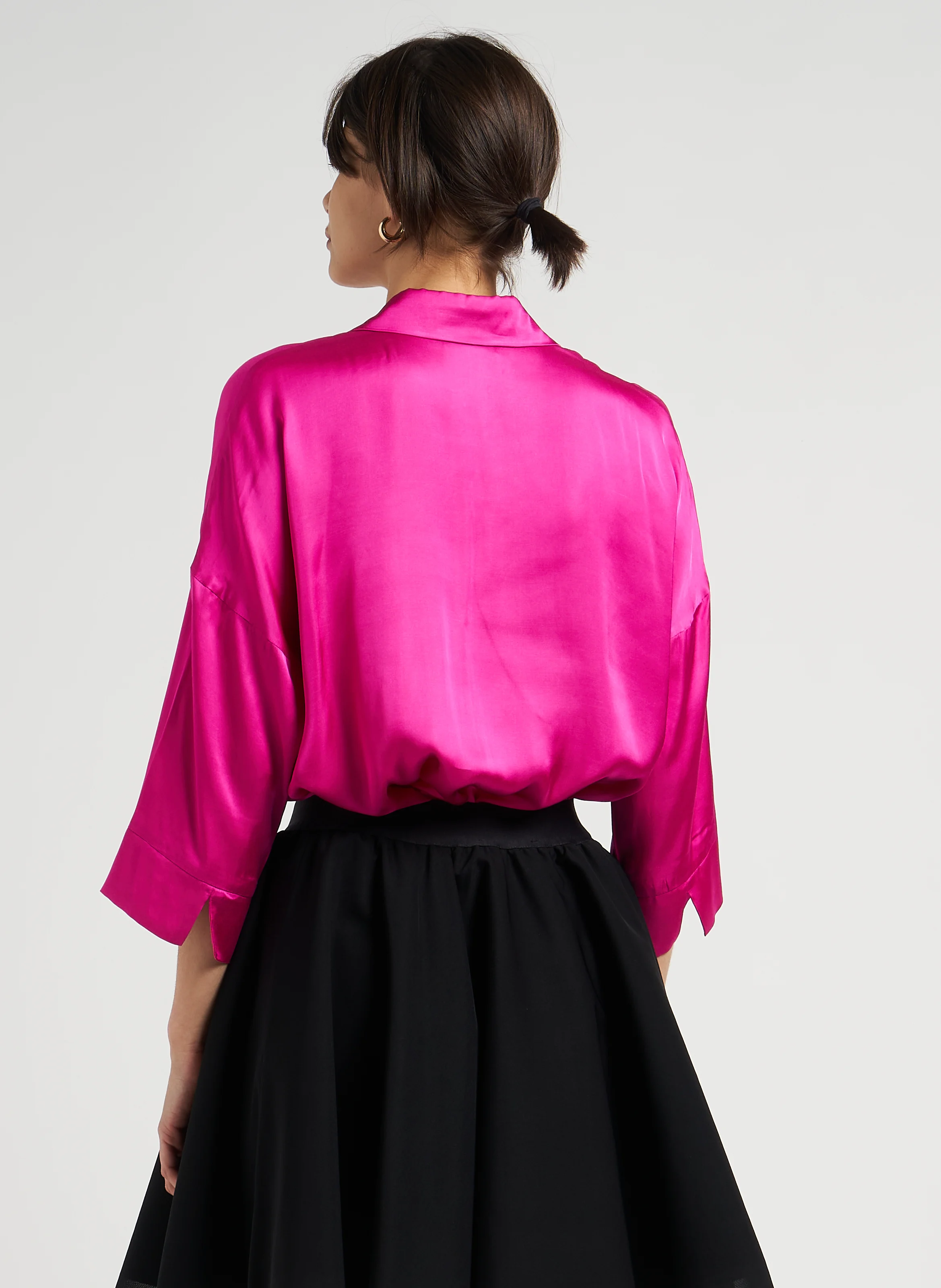 BEMBO - Chemise ample col classique en satin fluide| Rose