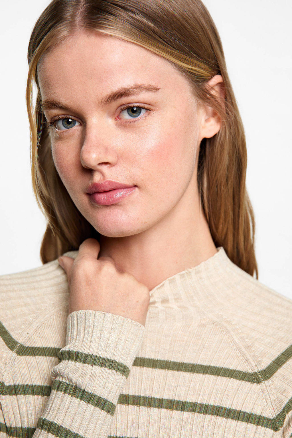 MANGO TEEN trui lichtbruin rib gebreid