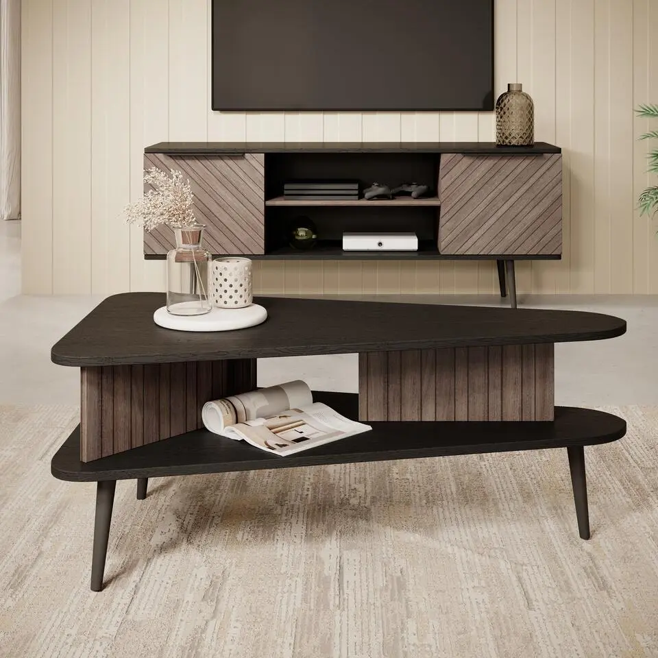 Meubella - Salontafel Pedro - Donker eiken - Zwart eiken - 100 cm