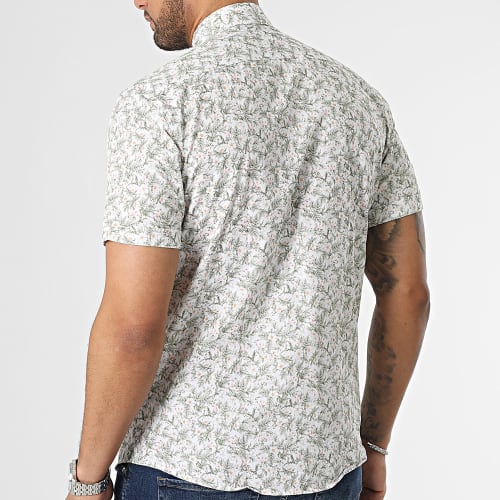 Chemise Manches Courtes Blanc Vert Floral