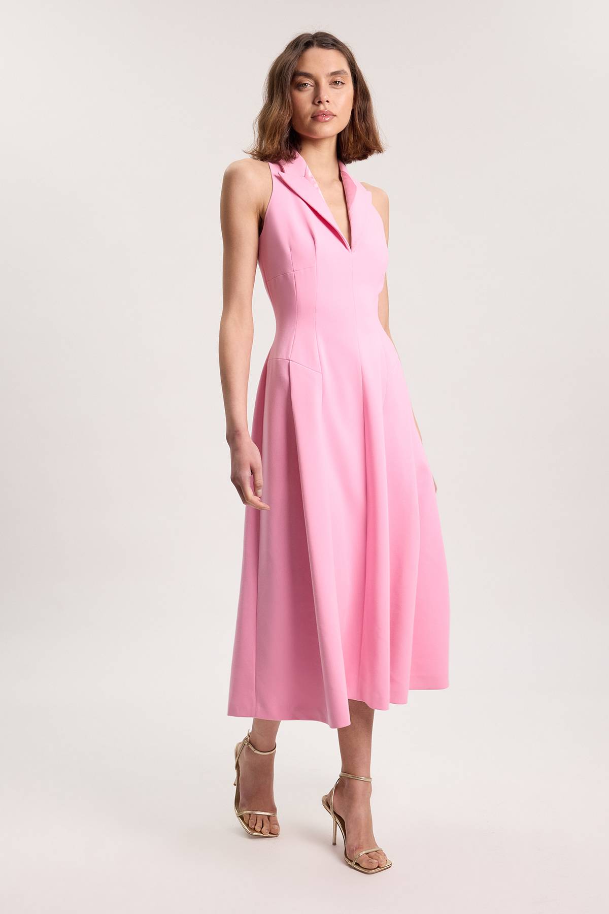KarenMillen Robe Midi Ajustée À Jupe Ample Avec Détails De Coutures En Tissu Stretch Compact