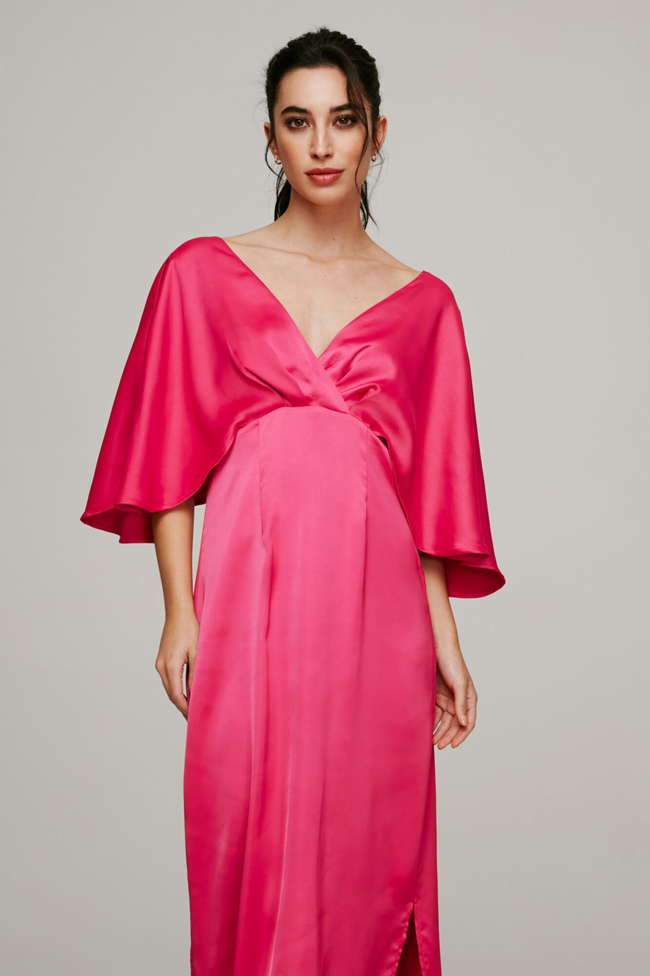 Vestido midi de manga curta - Rosa