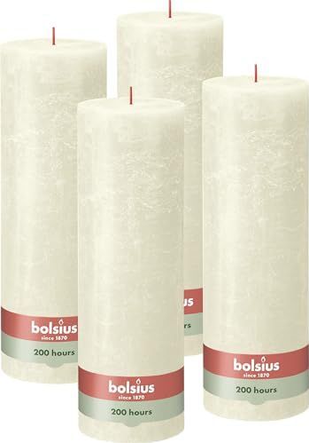 Bolsius - Rustieke Stompkaars XXL - Ivoor - Set van 4 - Decoratieve Huishoudelijke Kaarsen - Brandtijd 200 Uur - Natuurlijke Plantaardige Was