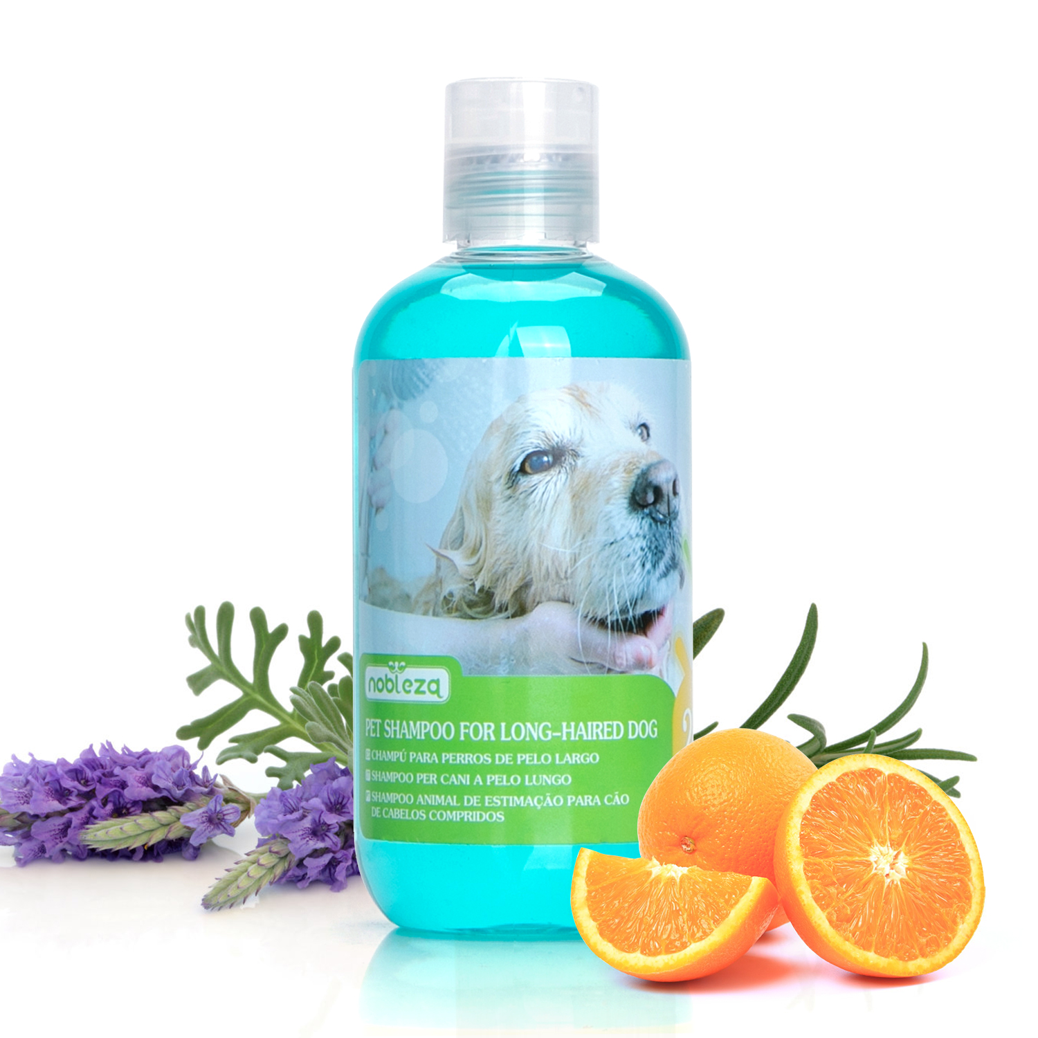 Shampoo Nobleza para Cães de Pelo Longo, Shampoo para Cães com Pele Sensível e Dermatite, Shampoo Anti-Odor para Cães com Extrato de Folha de Camellia Sinernsis, Fragrância de Lavanda e Cítricos 250 ml