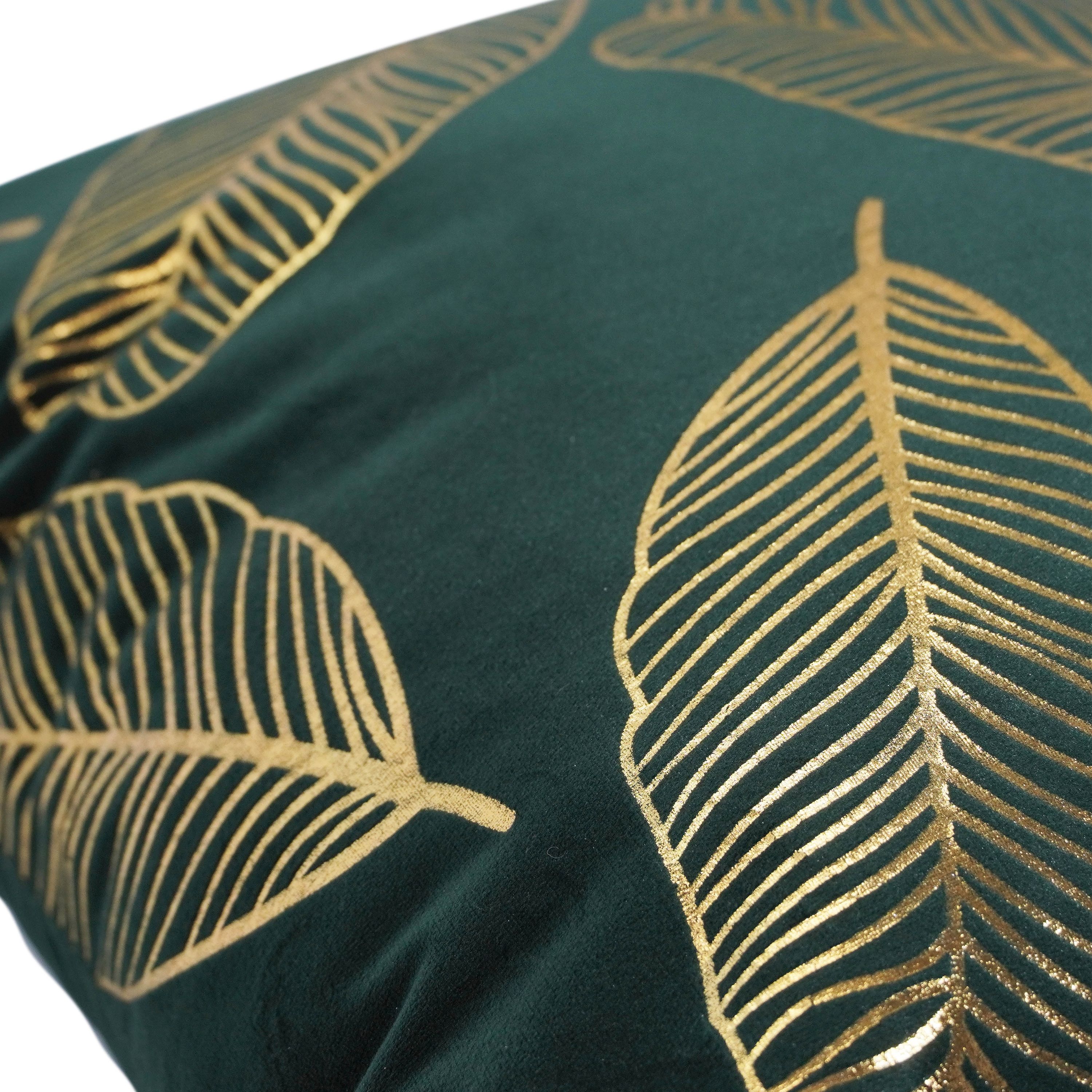 Kissenbezug Samt LEAVES 2er Set 45 x 45 cm dunkelgrün/gold