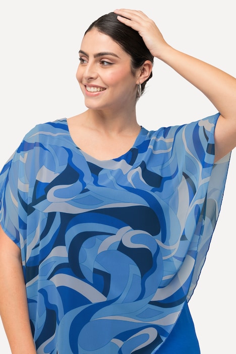 Tunika, Chiffon-Überwurf, Rundhals, Halbarm