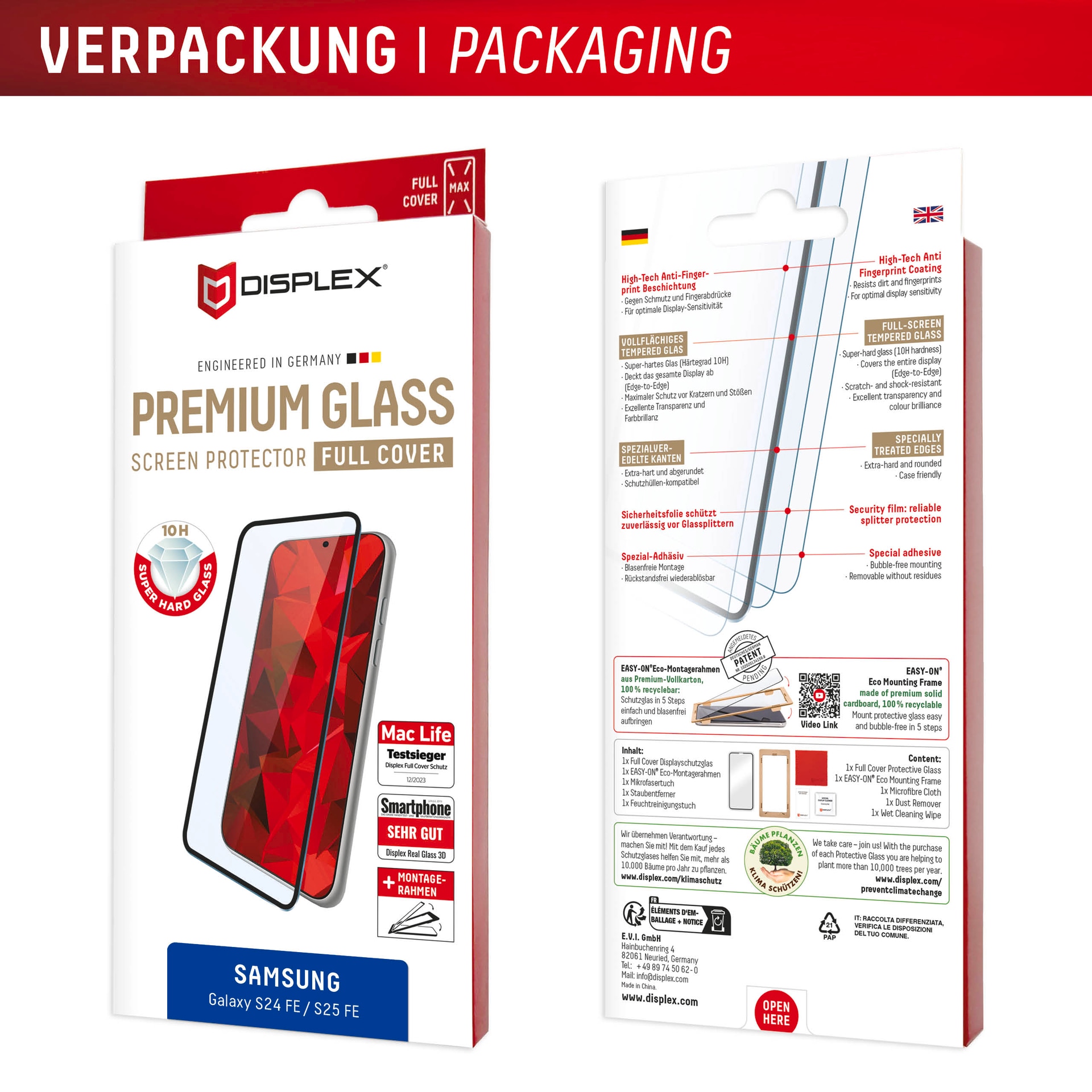 Displex Displayschutzglas »Premium Glass Screen Protector Full Cover« für Samsung Galaxy S24 FE;Samsung Galaxy S25 FE Displayschutzfolie, Schutzfolie, Bildschirmschutz, kratz- & stossfest