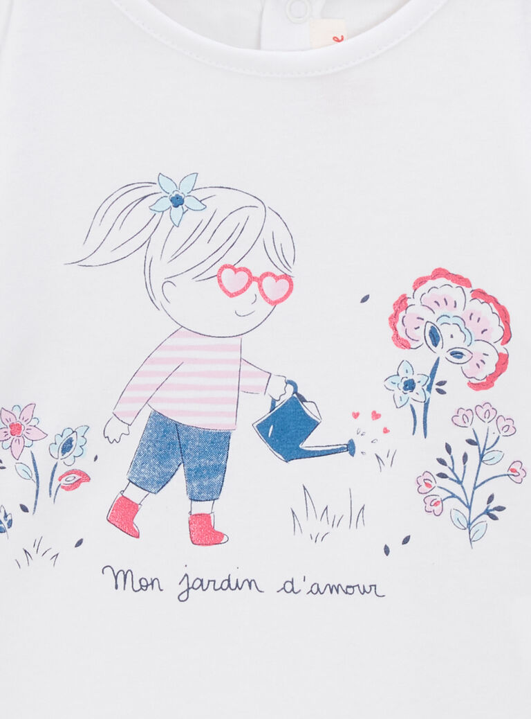 T-shirt blanc à manches longues pour bébé fille