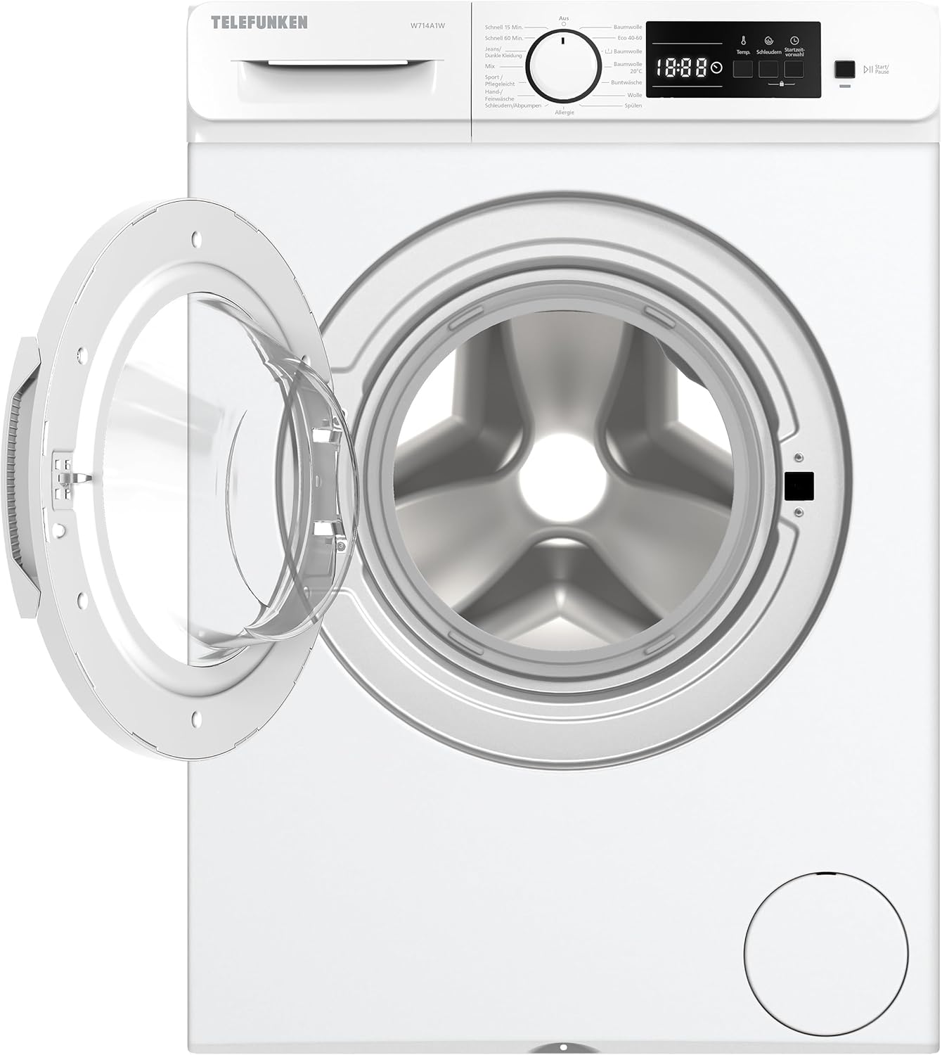 Telefunken Waschmaschine 7kg | Frontlader 1400 U/Min. | Inverter Motor - Leise & Effizient | Schontrommel aus Edelstahl | Startzeitvorwahl | Washing Machine | 15 Programme | EEK A | W714A1W weiß