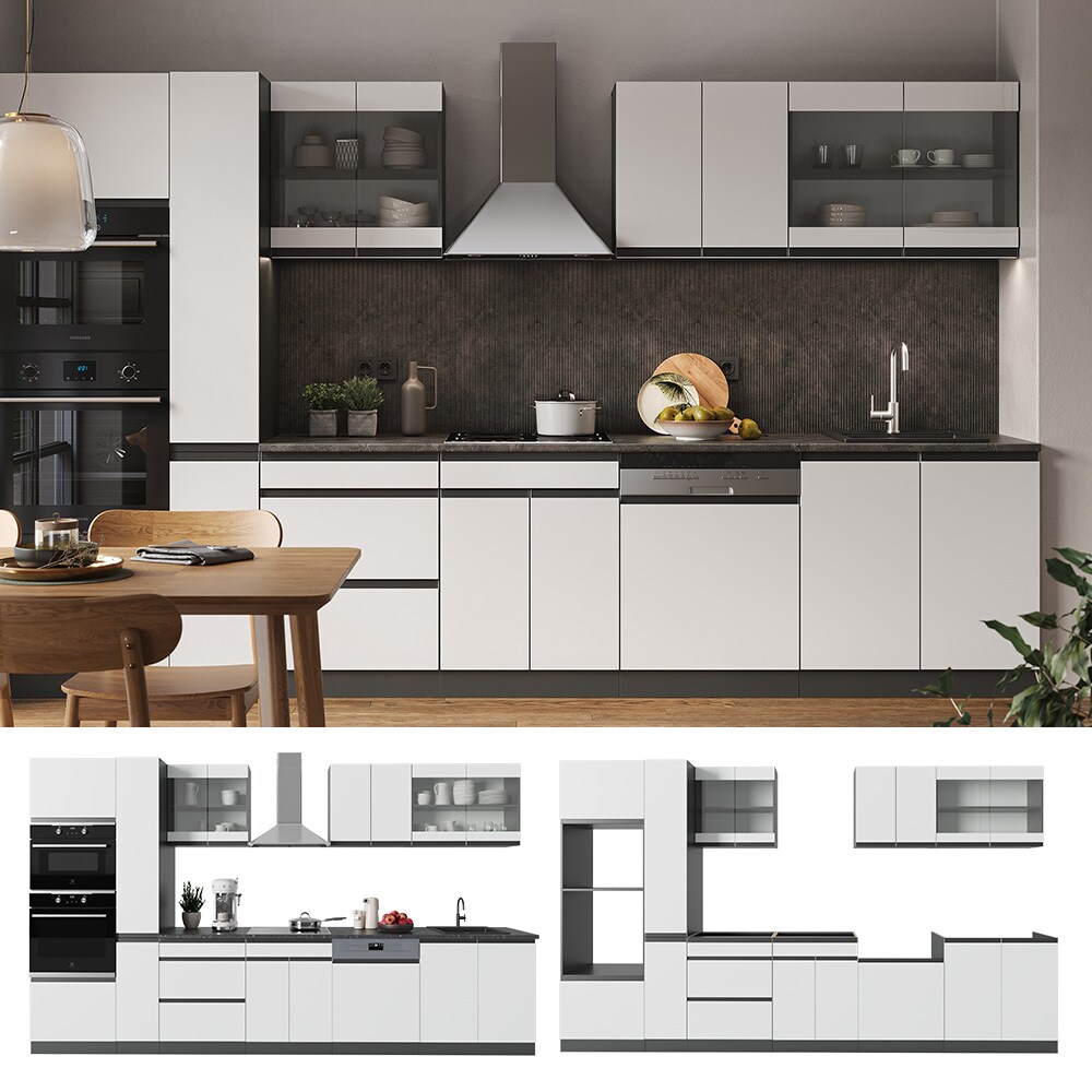 Vicco Küchenzeile Küchenblock Einbauküche R-Line J-Shape Anthrazit Weiß 350 cm modern Küchenschränke Küchenmöbel